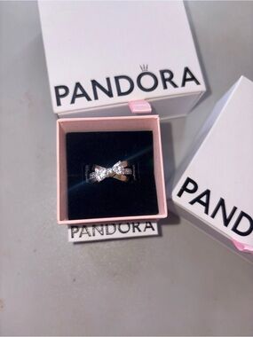 Pandora Silver Bow Ring with Clear Stones